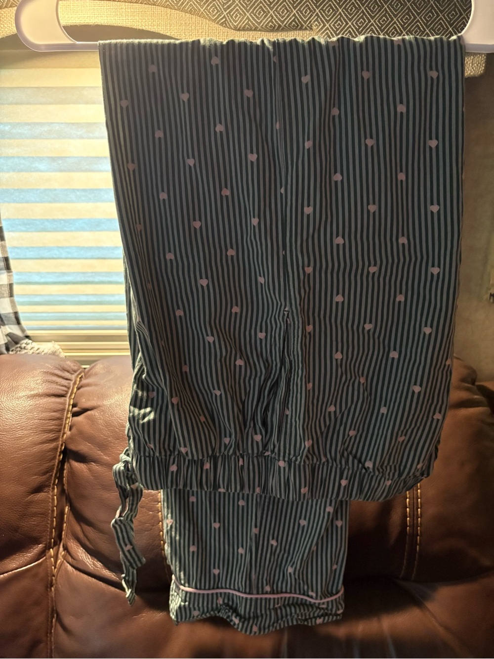 Women’s Striped Green Lounge Joggers with Pink heart Detail